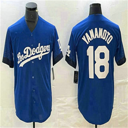 Los Angeles Dodgers #18 Yoshinobu Yamamoto Blue Home Authentic Patch Jersey Baseball Jerseys