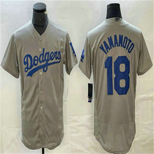 Los Angeles Dodgers #18 Yoshinobu Yamamoto Grey Home Authentic Patch Jersey Baseball Jerseys