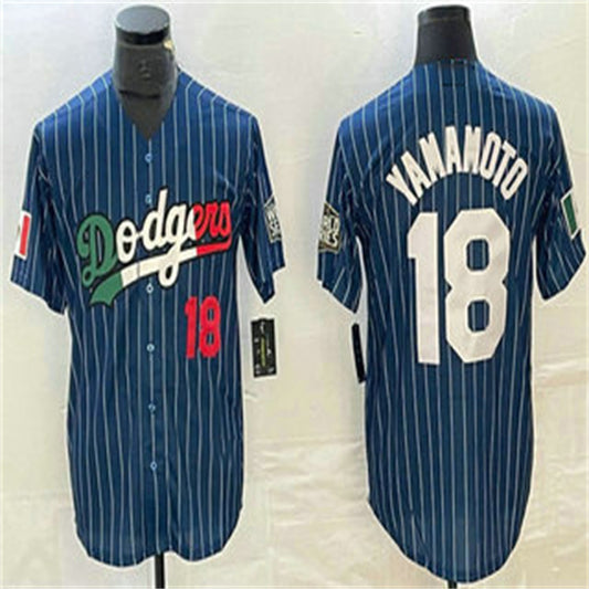 Los Angeles Dodgers #18 Yoshinobu Yamamoto Navy Home Authentic Patch Jersey Baseball Jerseys