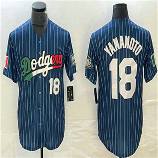 Los Angeles Dodgers #18 Yoshinobu Yamamoto Navy Home Authentic Patch Jersey Baseball Jerseys