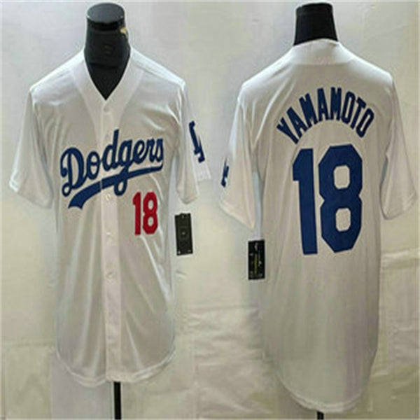 Los Angeles Dodgers #18 Yoshinobu Yamamoto White Home Authentic Patch Jersey Baseball Jerseys