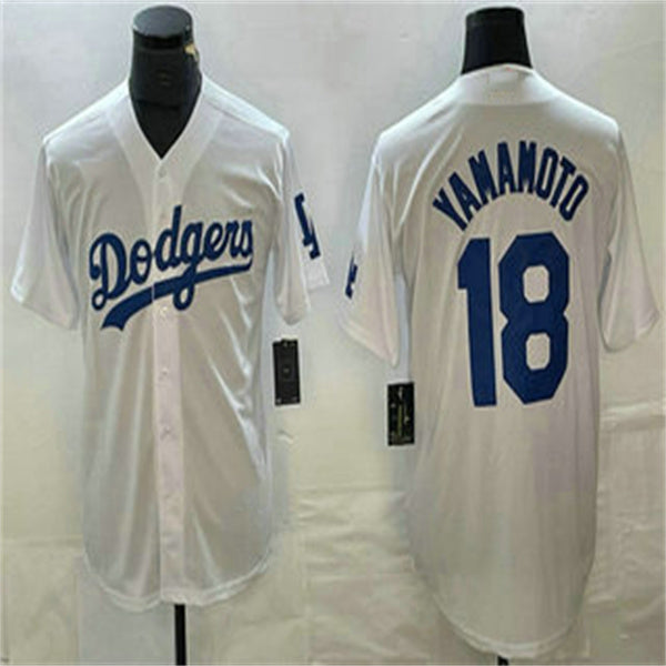 Los Angeles Dodgers #18 Yoshinobu Yamamoto White Home Authentic Patch Jersey Baseball Jerseys