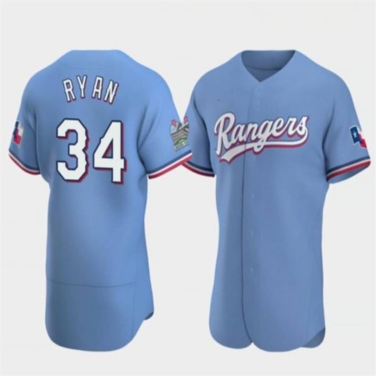 Los Angeles Dodgers #34 Nolan Ryan Blue Home Authentic Patch Jersey Baseball Jerseys