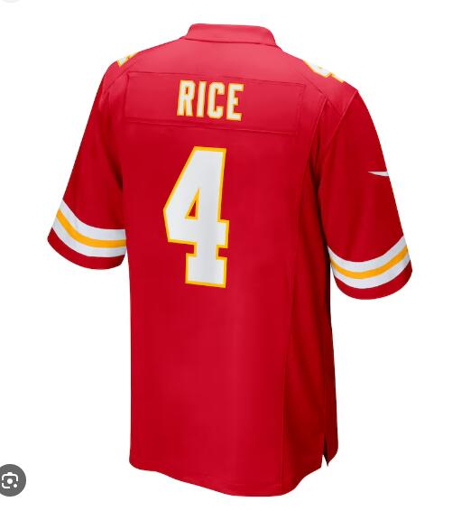 KC.Chiefs #4 Rashee Rice Red Game Player Jersey Stitched American Football Jersey