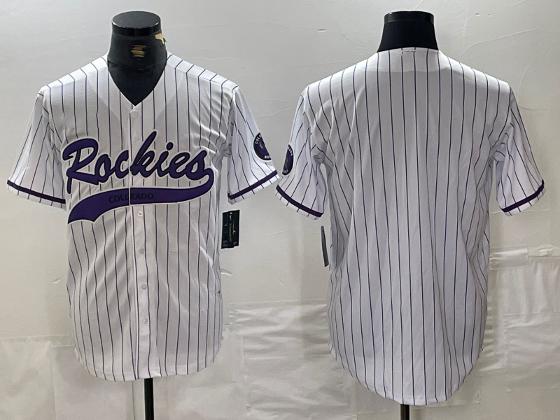 Colorado Rockies Blank White With Patch Cool Base Stitched Baseball Jersey