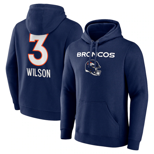 D.Broncos #3 Russell Wilson Navy Team Wordmark Player Name & Number Pullover Hoodie Jerseys