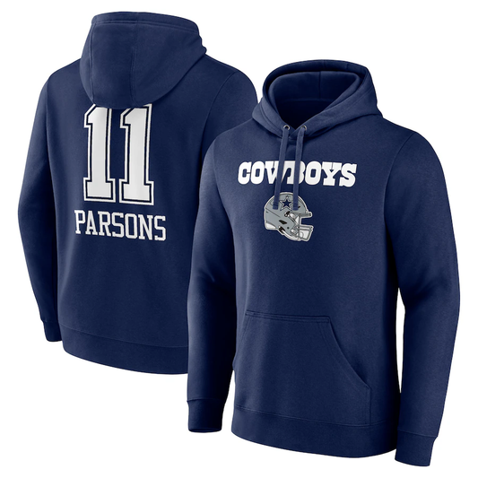 D.Cowboys #11 Micah Parsons Navy Team Wordmark Player Name & Number Pullover Hoodie Jerseys