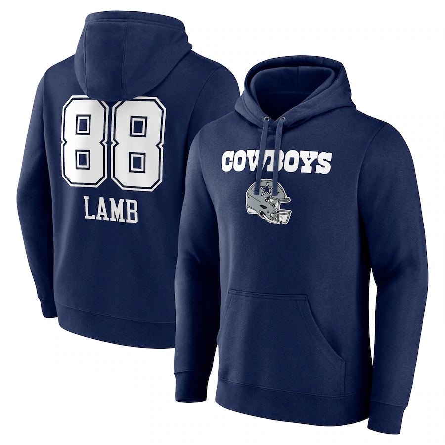 D.Cowboys #88 CeeDee Lamb Navy Team Wordmark Player Name & Number Pullover Hoodie Jerseys