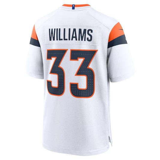 D.Broncos #33 Javonte Williams Game Jersey - White Football Jerseys