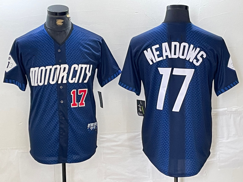 Detroit Tigers #17 Parker Meadows Number Navy 2024 City Connect Cool Base Limited Stitched Baseball Jersey