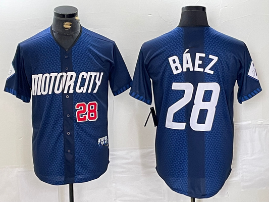 Detroit Tigers #28 Javier Baez Number 2024 Navy City Connect Cool Base Limited Stitched Baseball Jerseys