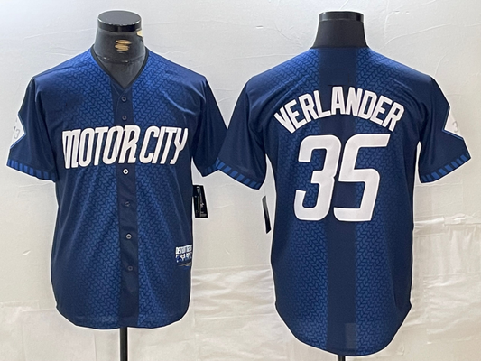 Detroit Tigers #35 Justin Verlander Navy 2024 City Connect Cool Base Limited Stitched Baseball Jersey