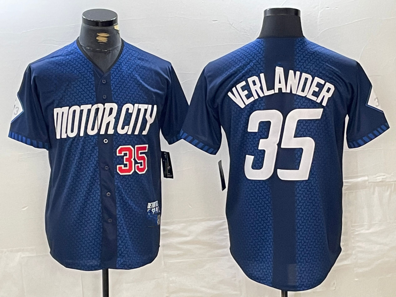 Detroit Tigers #35 Justin Verlander Number Navy 2024 City Connect Cool Base Limited Stitched Baseball Jersey