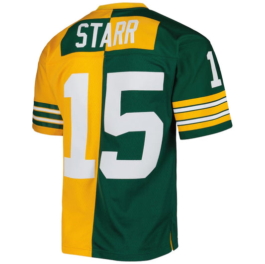 GB.Packers #15 Bart Starr Mitchell & Ness Green Gold 1969 Split Legacy Replica American Football Jerseys