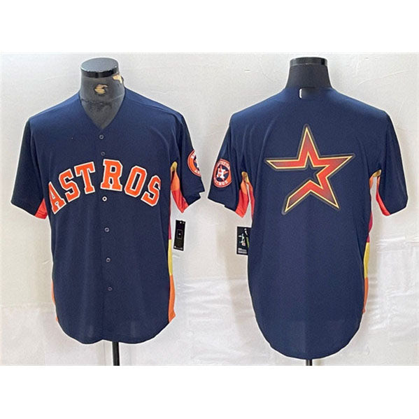 Houston Astros Navy Team Big Logo With Patch Cool Base Stitched Baseball Jersey