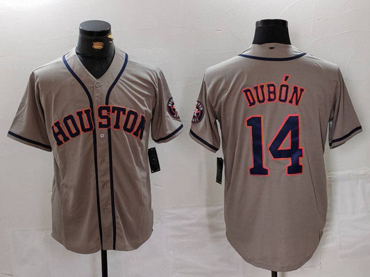 Houston Astros #14 Mauricio Dubon Grey With Patch Cool Base Stitched Baseball Jersey