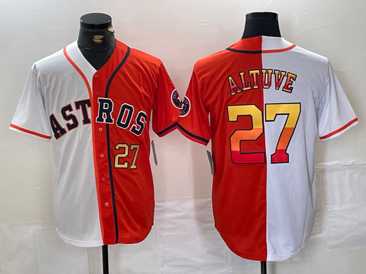 Houston Astros #27 Jose Altuve Number White Orange Split Stitched Baseball Jersey