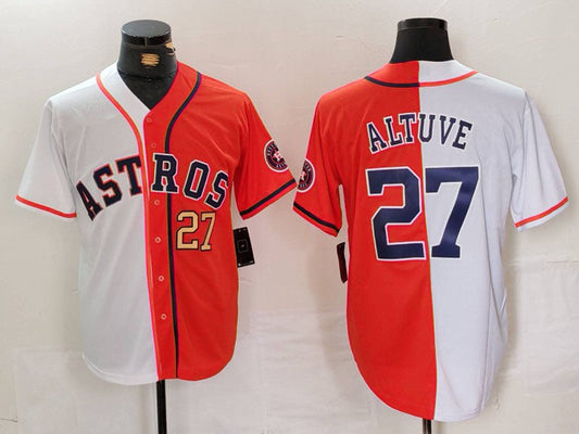 Houston Astros #27 Jose Altuve White Orange Blue Number Split Stitched Baseball Jerseys