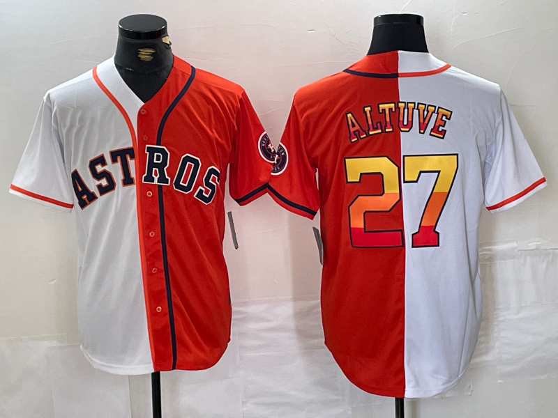 Houston Astros #27 Jose Altuve White Orange Split Stitched Baseball Jersey