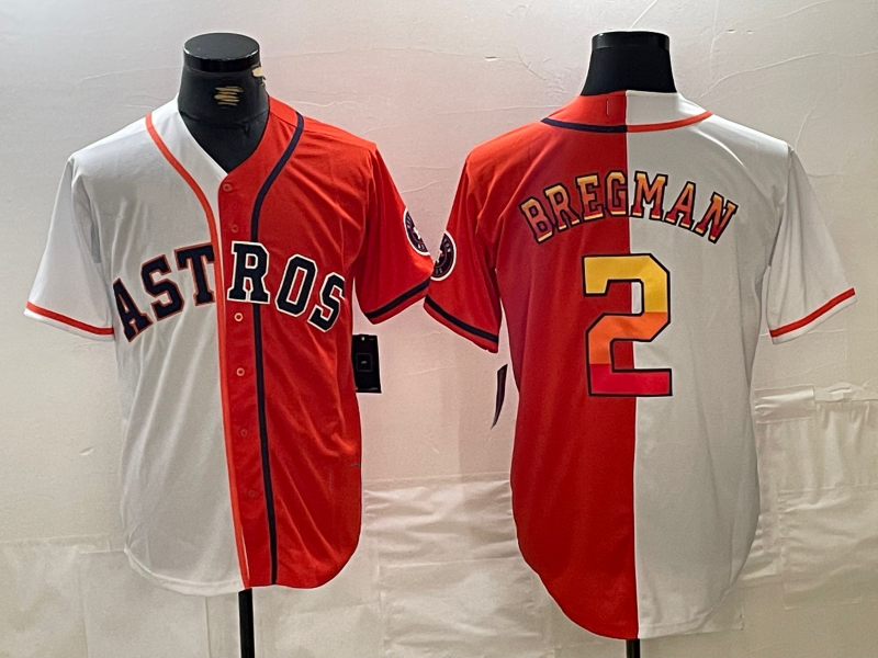 Houston Astros #2 Alex Bregman White Orange Split Stitched Baseball Jersey