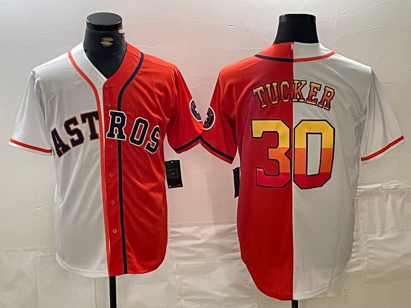 Houston Astros #30 Kyle Tucker White Orange Split Stitched Baseball Jersey