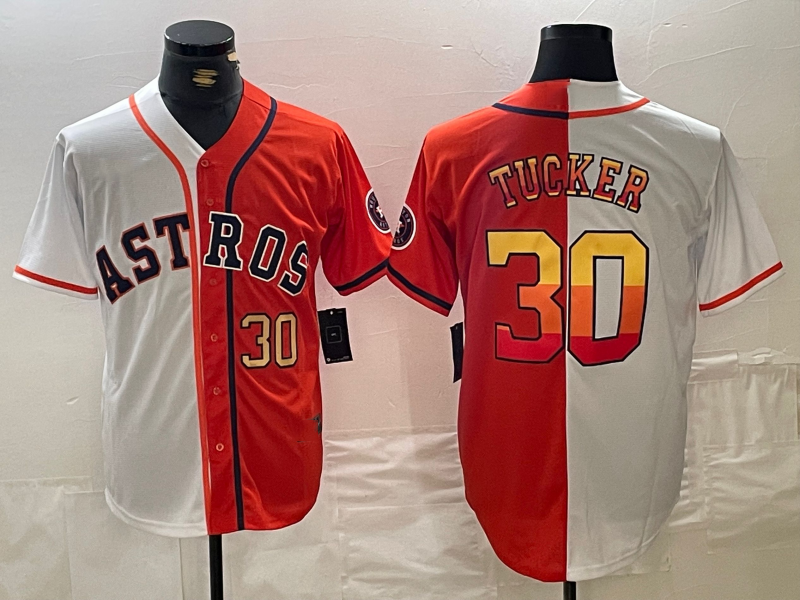 Houston Astros #30 Kyle Tucker White Orange Split Stitched Baseball Jerseys
