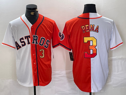 Houston Astros #3 Jeremy Pena Number White Orange Split Stitched Baseball Jersey