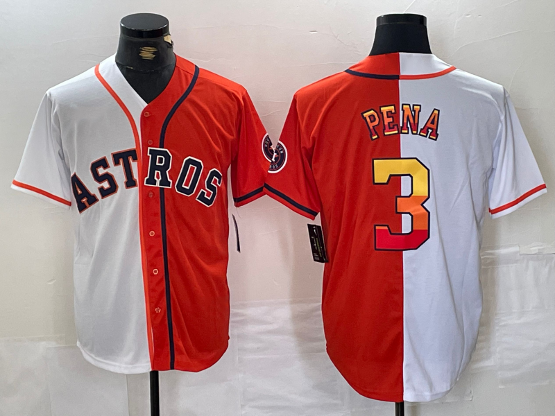 Houston Astros #3 Jeremy Pena White Orange Split Stitched Baseball Jersey