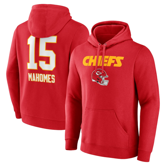 KC.Chiefs #15 Patrick Mahomes Red Team Wordmark Player Name & Number Pullover Hoodie Jerseys