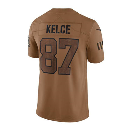 KC.Chiefs #87 Travis Kelce Brown 2023 Salute To Service Limited Jersey Stitched American Football Jerseys