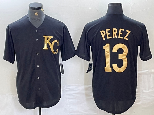 Kansas City Royals #13 Salvador Perez Black Gold Cool Base Stitched Baseball Jerseys