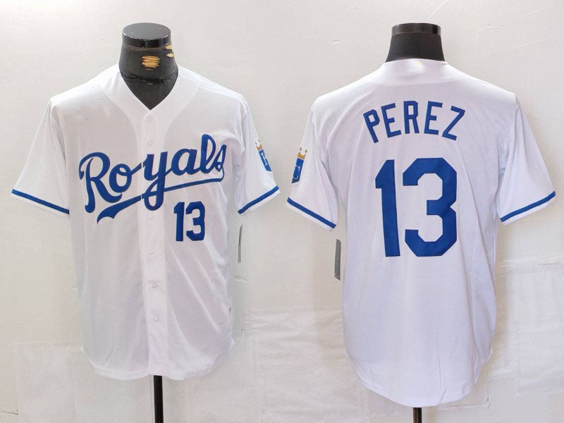 Kansas City Royals #13 Salvador Perez Number White Cool Base Stitched Baseball Jerseys