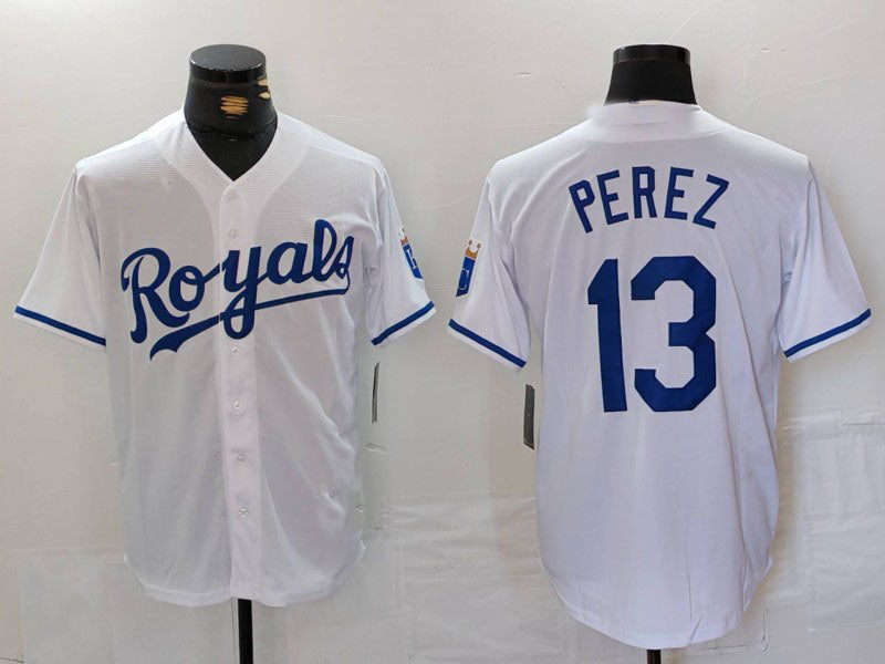 Kansas City Royals #13 Salvador Perez White Cool Base Stitched Baseball Jerseys