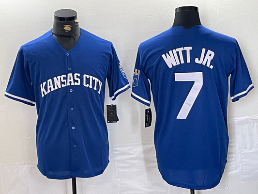 Kansas City Royals #7 Bobby Witt Jr Blue Cool Base Stitched Baseball Jersey