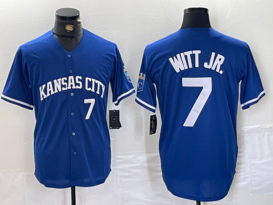 Kansas City Royals #7 Bobby Witt Jr Number Blue Cool Base Stitched Baseball Jersey