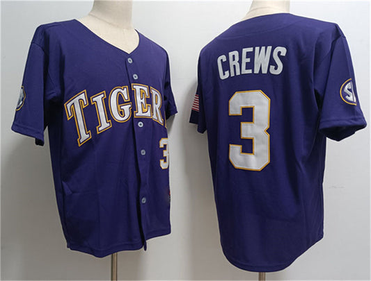 L. Tigers #3 ylan Crews Purple 2023 Stitched Baseball Jersey American College Jerseys
