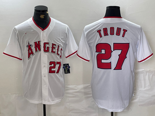 Los Angeles Angels #27 Mike Trout White Cool Base  Baseball Jersey