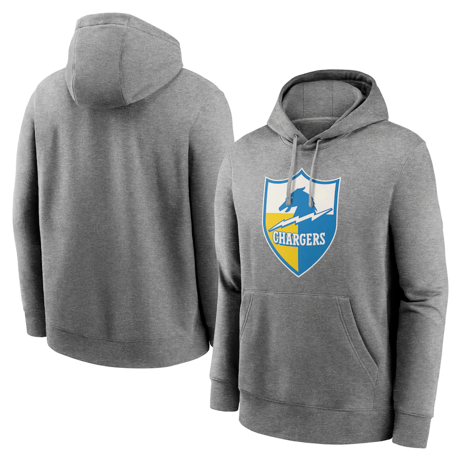 LA.Chargers Heather Gray Primary Logo Long Sleeve Hoodie T-Shirt Jerseys