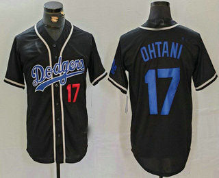 Los Angeles Dodgers #17 Shohei Ohtani Number Black Cool Base With Patch Stitched Baseball Jersey