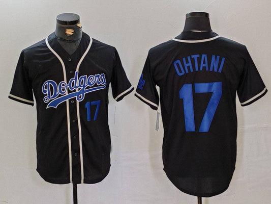 Los Angeles Dodgers #17 Shohei Ohtani Number Black Cool Base With Patch Stitched Baseball Jerseys