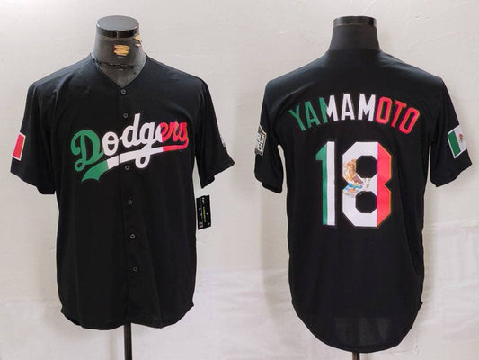 Los Angeles Dodgers #18 Yoshinobu Yamamoto Black Mexico Cool Base Stitched Baseball Jerseys