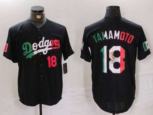 Los Angeles Dodgers #18 Yoshinobu Yamamoto Number Black Mexico Cool Base Stitched Baseball Jerseys