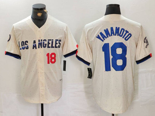 Los Angeles Dodgers #18 Yoshinobu Yamamoto Number Cream 2024 City Connect Limited Stitched Baseball Jersey