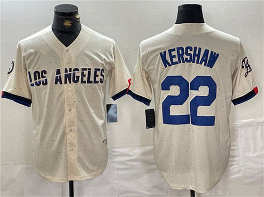 Los Angeles Dodgers #22 Clayton Kershaw Cream Stitched Baseball Jersey