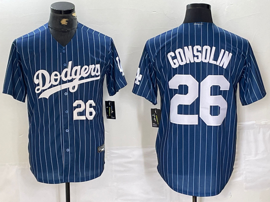 Los Angeles Dodgers #26 Tony Gonsolin Navy Blue Pinstripe Stitched Cool Base Baseball Jersey