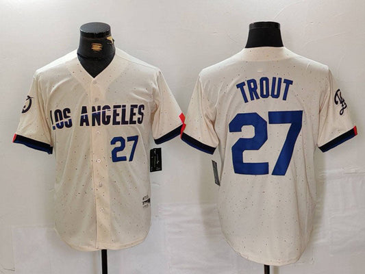Los Angeles Dodgers #27 Mike Trout Number Cream 2024 City Connect Limited Stitched Baseball Jersey