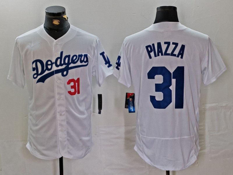 Los Angeles Dodgers #31 Mike Piazza Number White Flex Base Stitched Baseball Jerseys