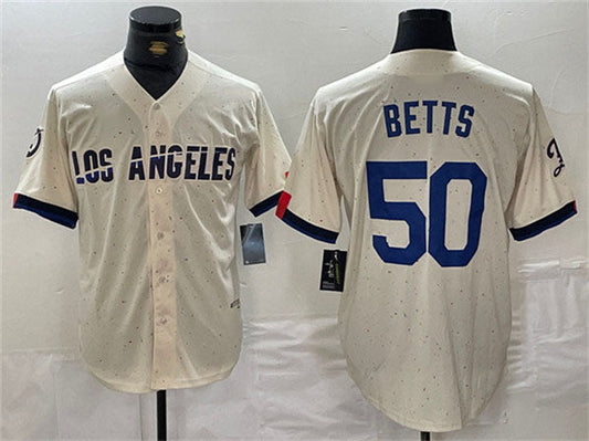 Los Angeles Dodgers #50 Mookie Betts Cream Stitched Baseball Jersey