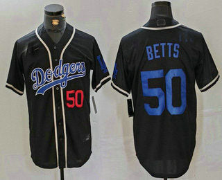 Los Angeles Dodgers #50 Mookie Betts Number Black Cool Base With Patch Stitched Baseball Jersey