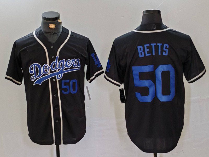 Los Angeles Dodgers #50 Mookie Betts Number Black Cool Base With Patch Stitched Baseball Jerseys